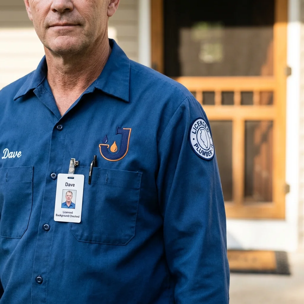 Licensed plumber showing ID badge in Bessemer City, NC