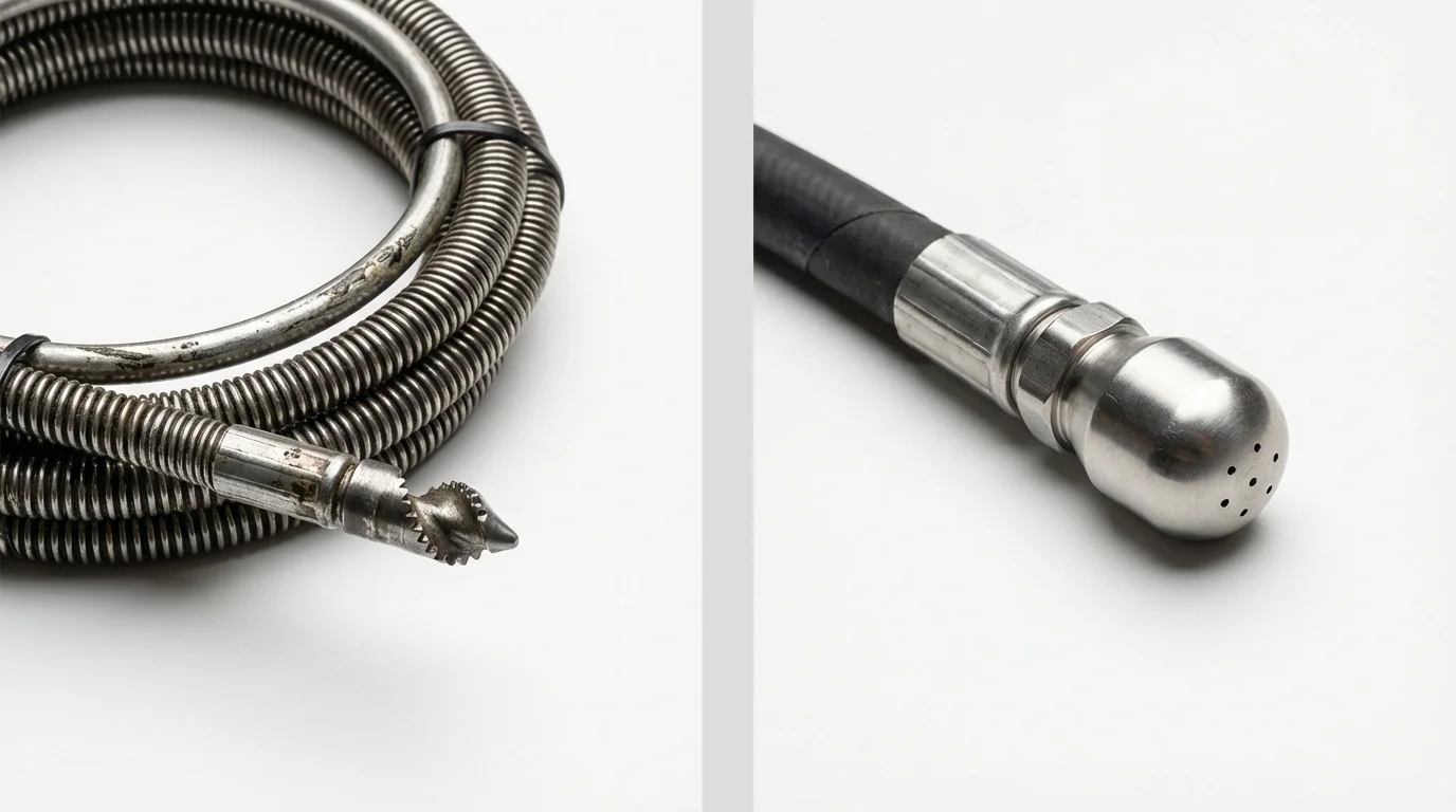 Drain snake cable and hydro jetting nozzle used for drain cleaning in Bessemer City, NC