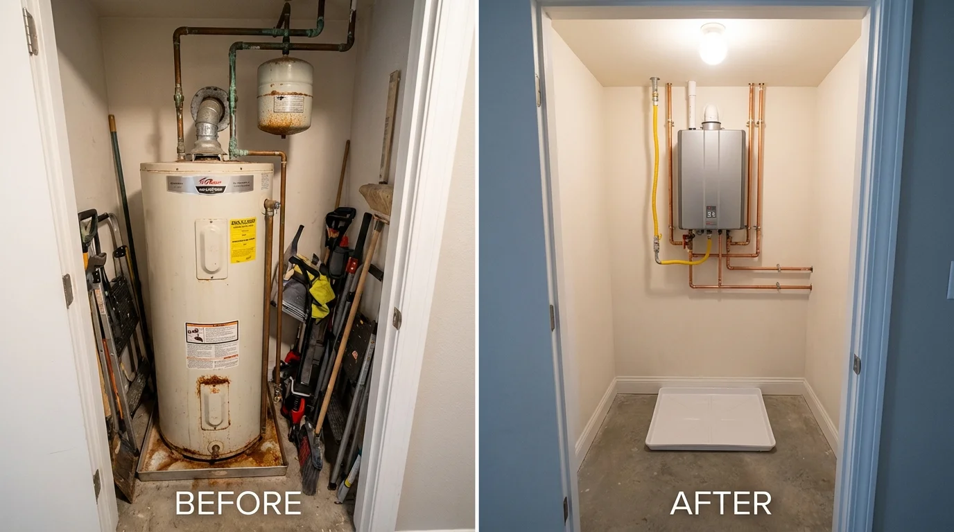 Tank water heater versus wall-mounted tankless unit comparison for Bessemer City, NC homeowners
