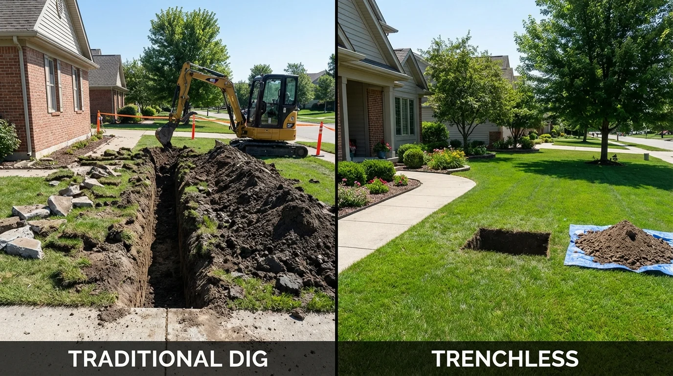 Trenchless sewer repair with minimal yard damage versus traditional excavation in Bessemer City, NC